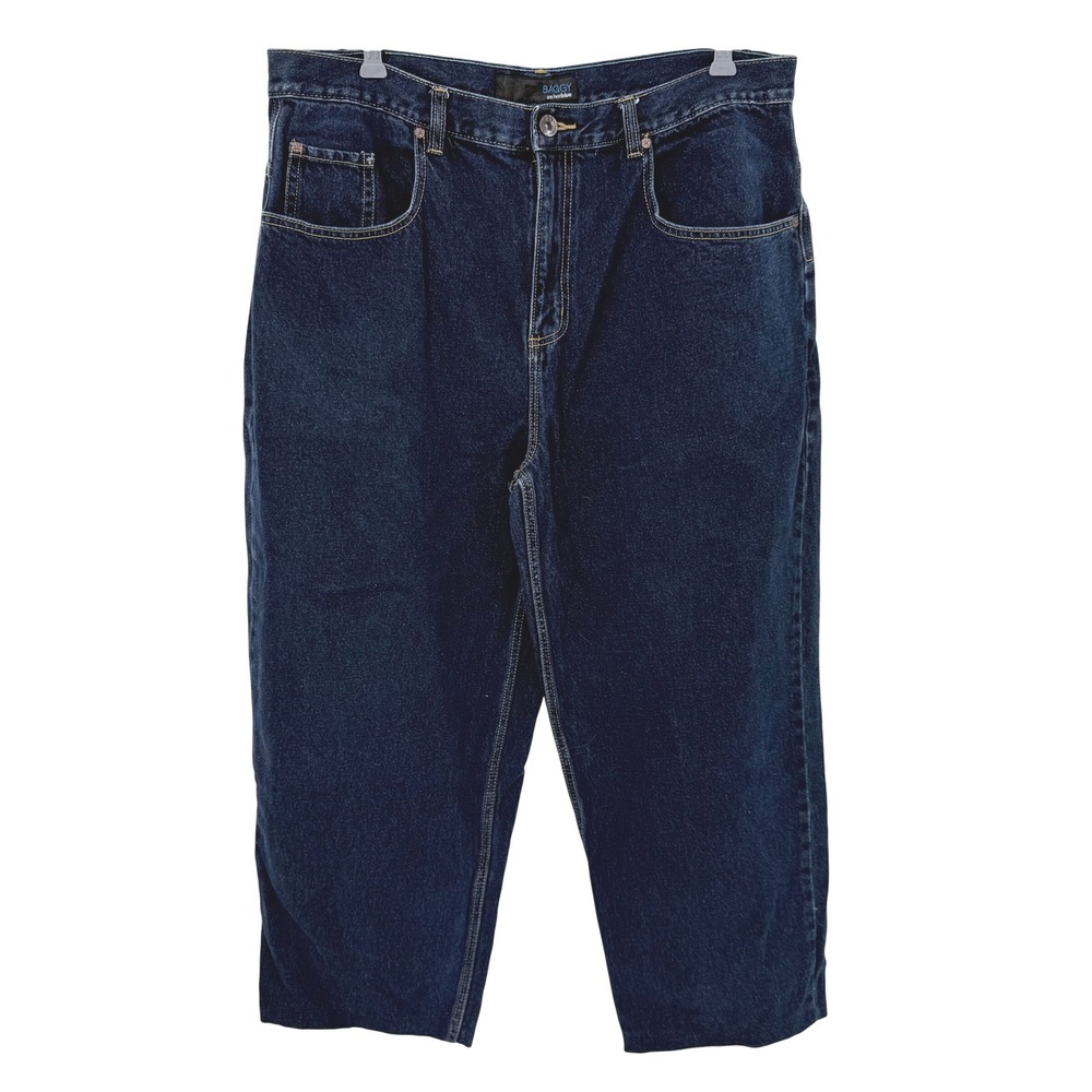 Anchor Blue Baggy Jeans Dark Wash Denim 40x26.5 Y2K Skater Streetwear Wide Leg